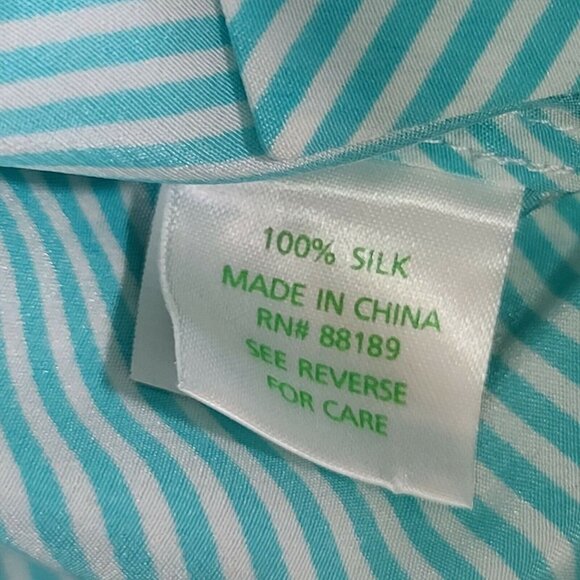 Lilly Pulitzer Moxy 3/4 Sleeve 100% Silk Blouse Turquoise White Stripe Small - Picture 9 of 12